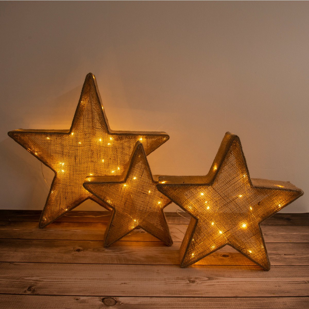 Set van 3 LED Sterren Bruin