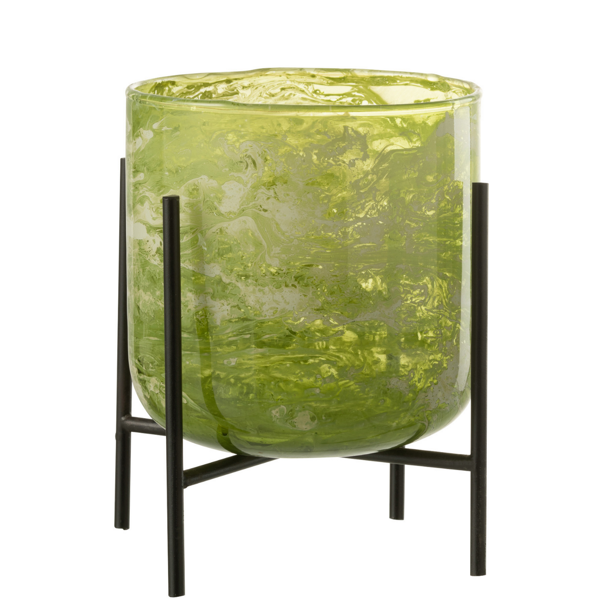 J-Line windlicht Staand Marmer - glas/ijzer - groen - medium