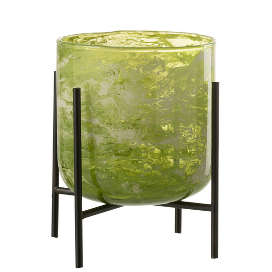 J-Line windlicht Staand Marmer - glas/ijzer - groen - medium