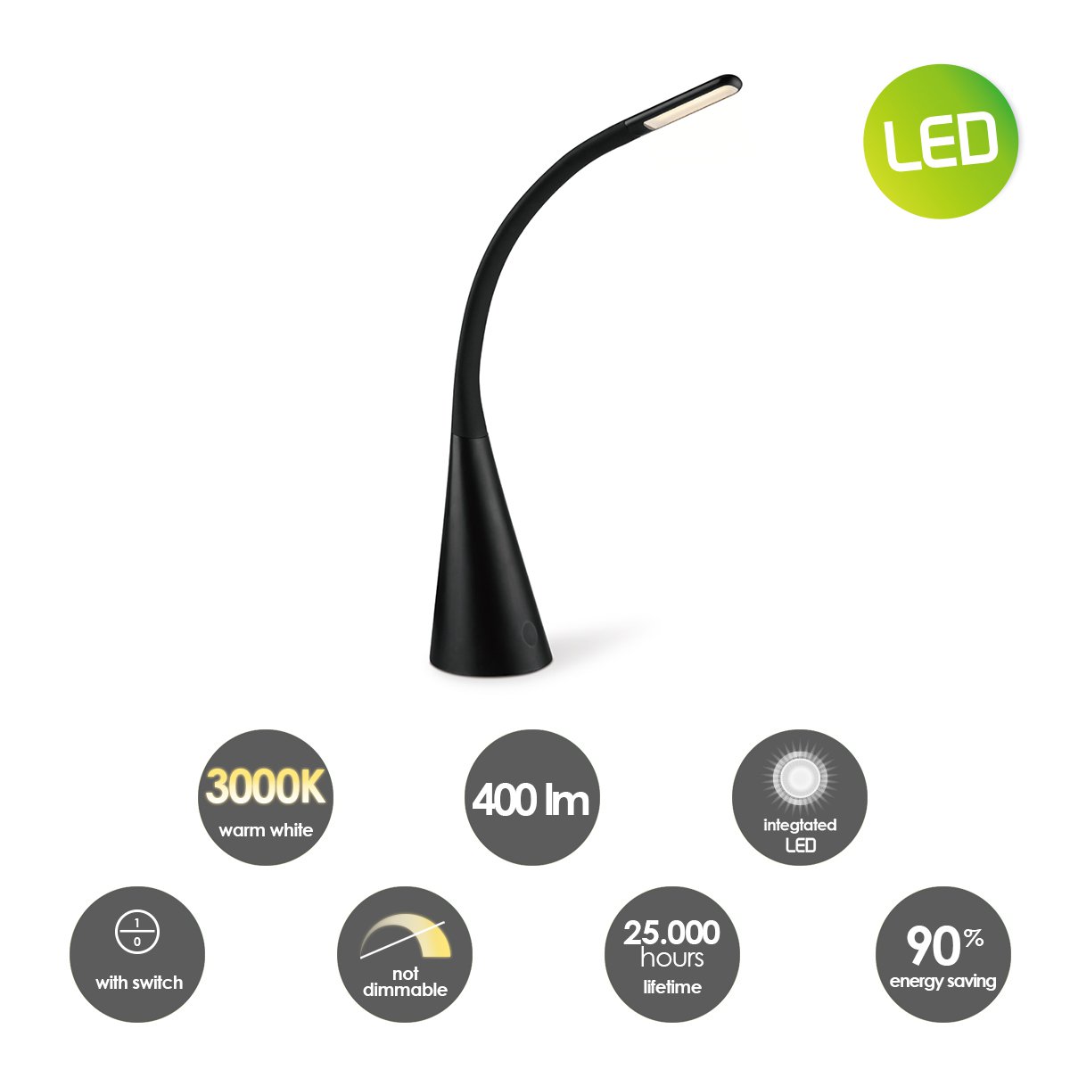 Touch Led Bureaulamp 4W Zwart - Verstelbaar