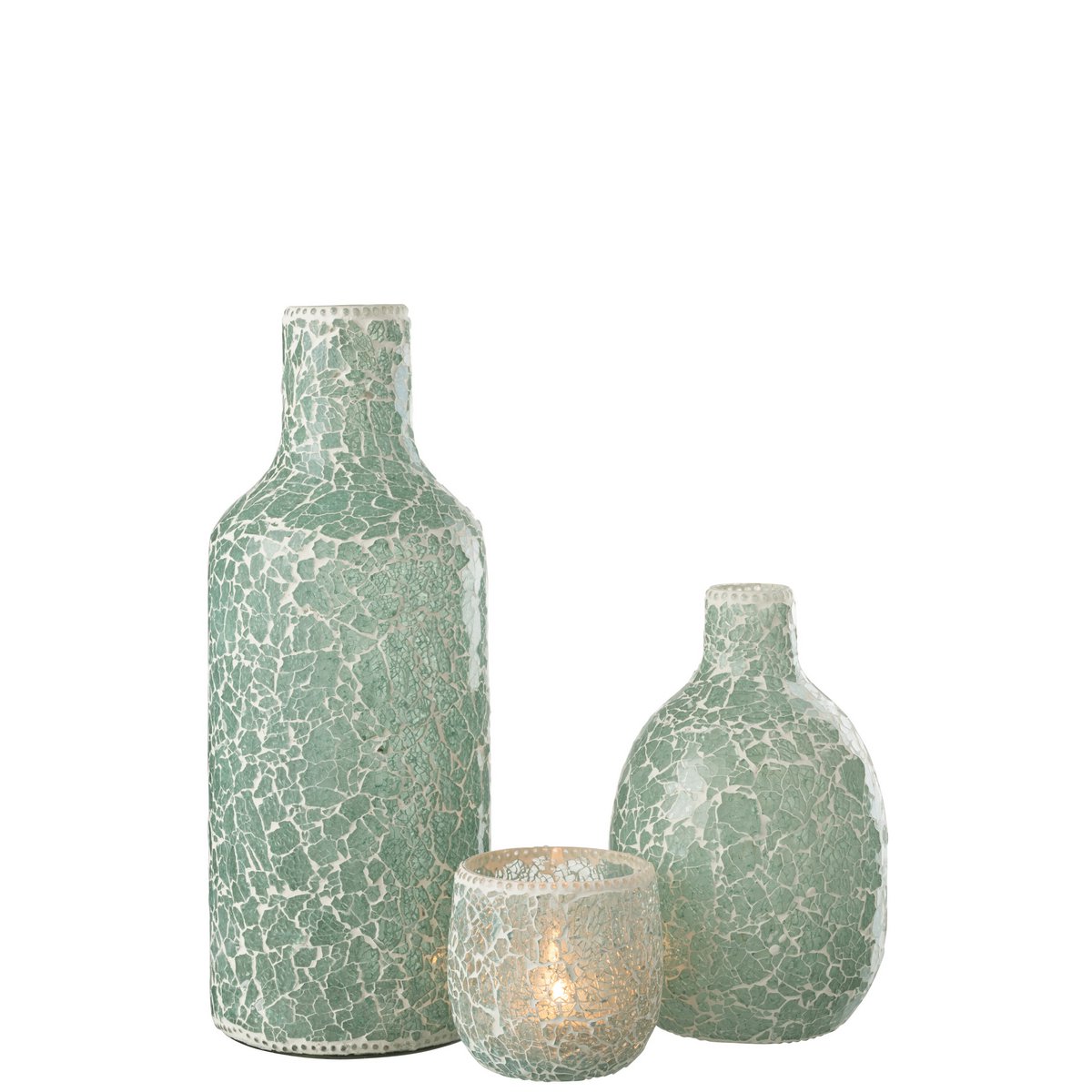 J-Line vaas Mozaiek - glas - groen/wit - large - 43 cm hoog