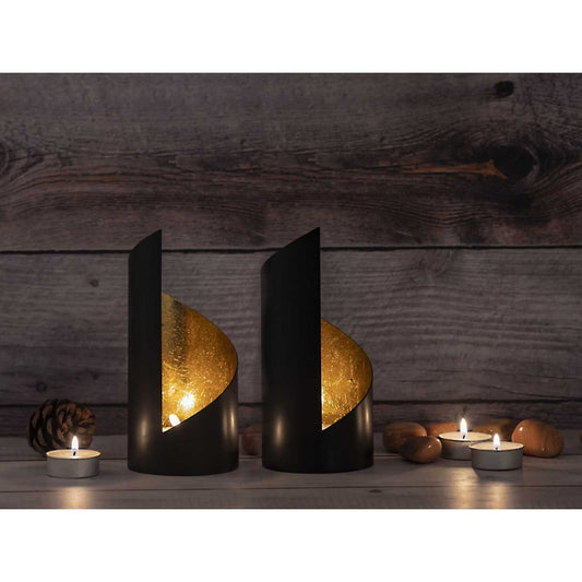 Theelichthouder set van 2 Zwart/Goud Hoogte 18cm