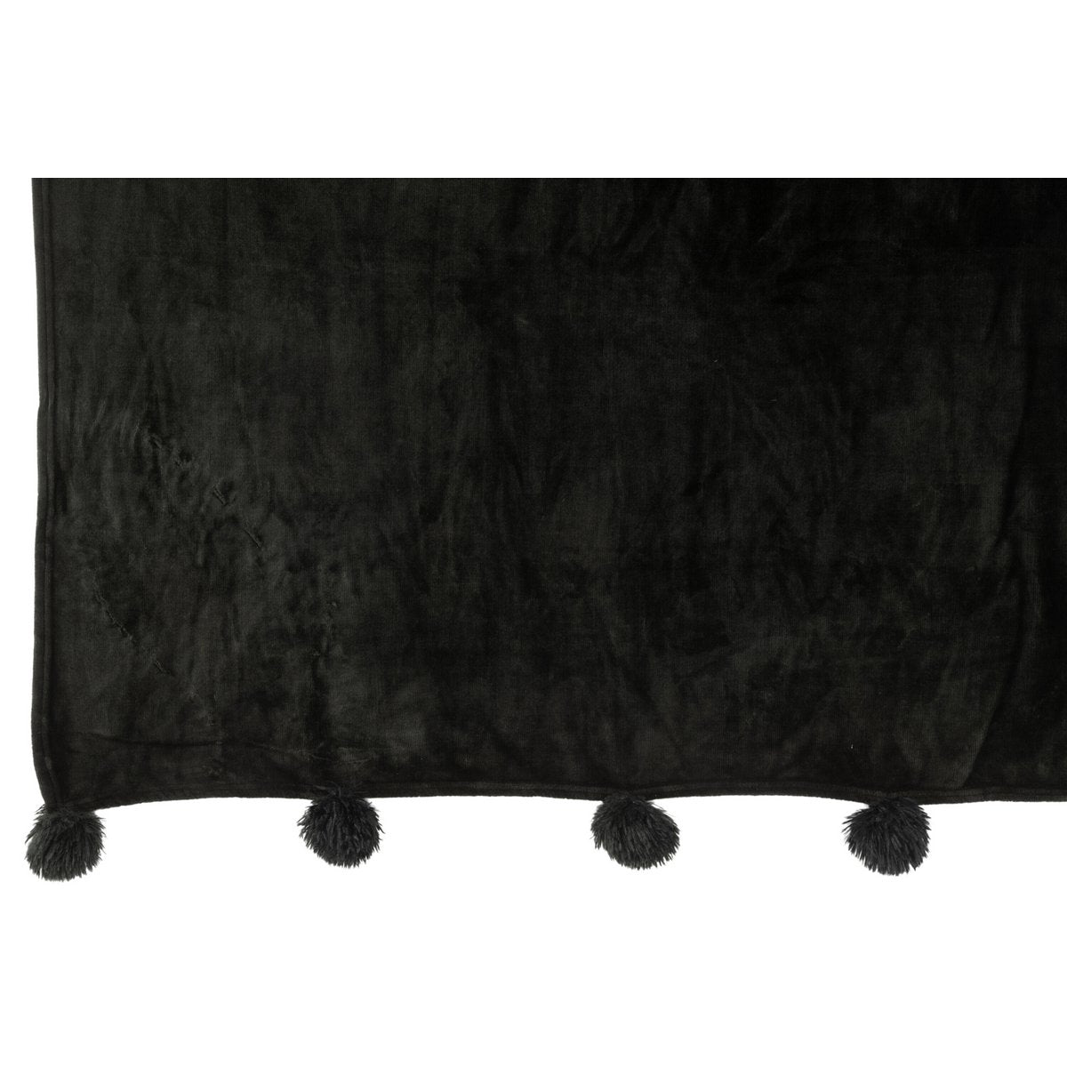 J-Line plaid Pompon - polyester - zwart - 170 x 130 cm