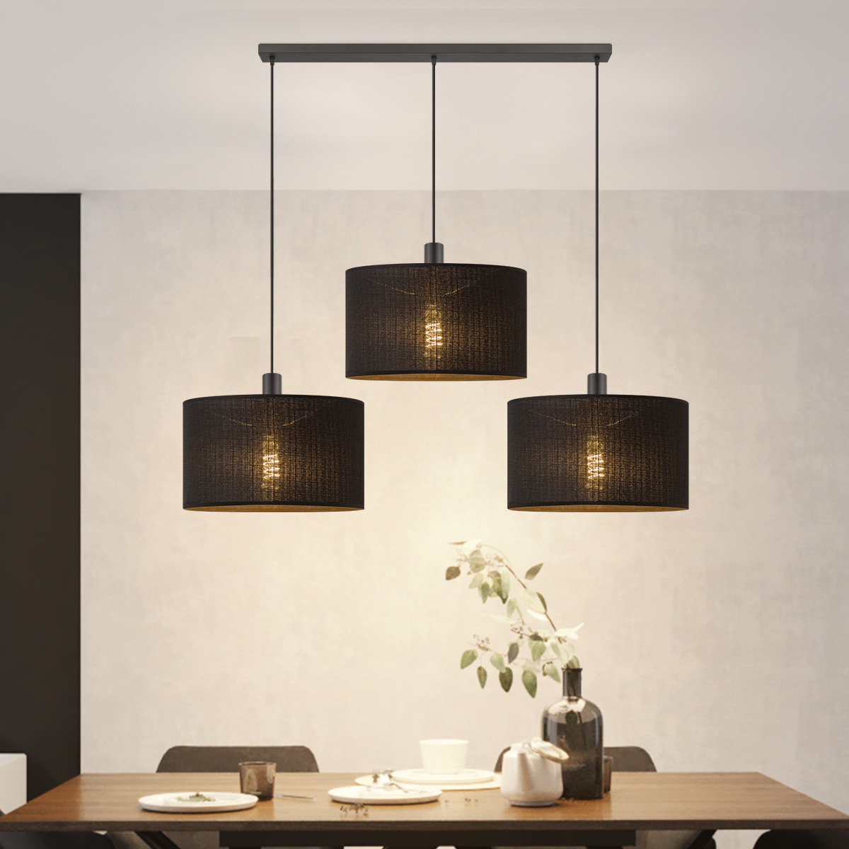 Hanglamp Canvas-Xxl Beam 3L - Zwart - 50cm