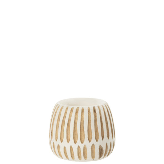 J-Line bloempot Ying - hout - wit - small - Ø 15 cm