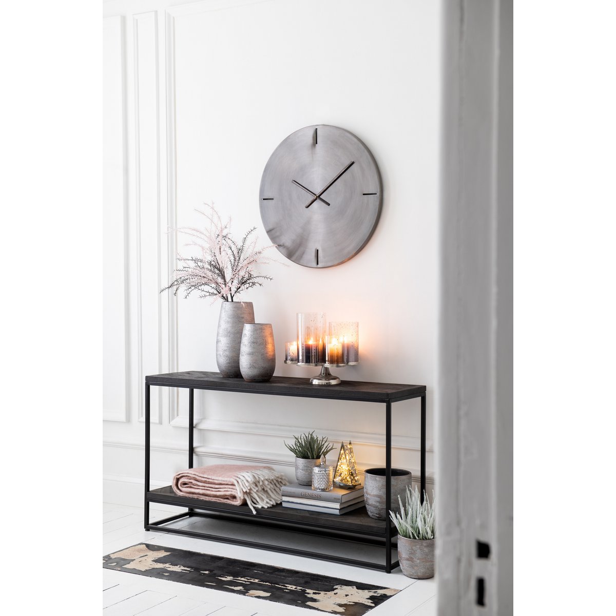 J-Line Vaas Oneffen Ruw Keramiek Zilver Small - 31 cm hoog