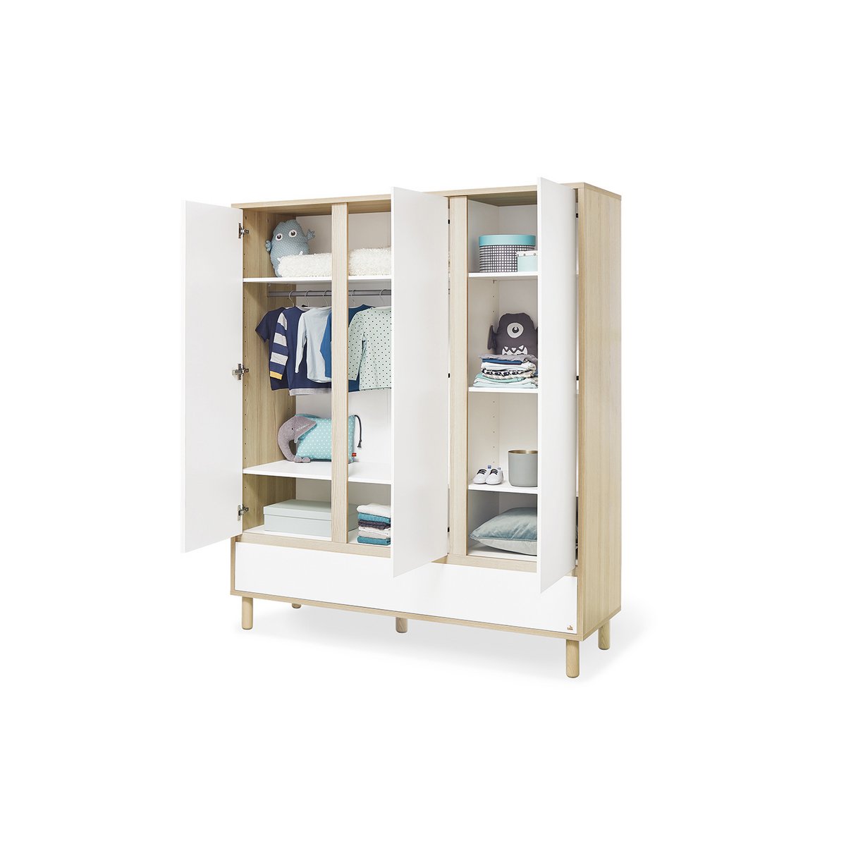 Set 'Flow' breed groot 3 delen: ledikant, brede commode, grote kledingkast