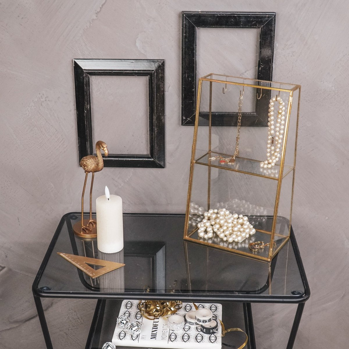 Sieradenhouder - Metaal/Glas - Goud - 18x11x31cm