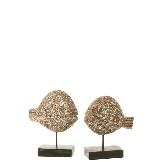 J-Line decoratie vissen Op Voet Albasia - hout - naturel - 2 stuks