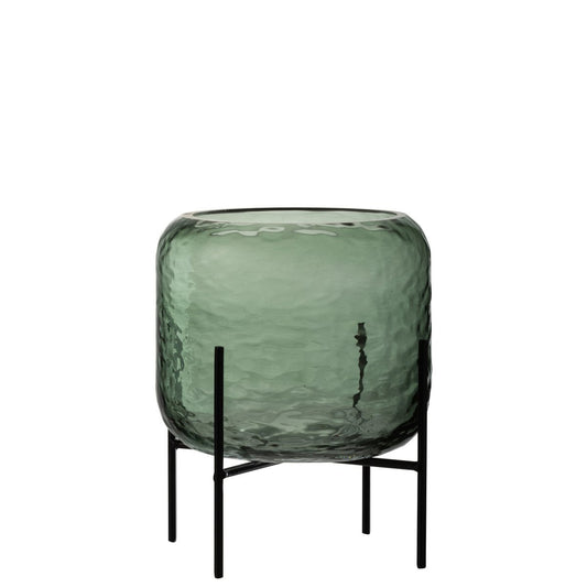 J-Line vaas Rond Oneffen - glas - groen - small - Ø 20 cm