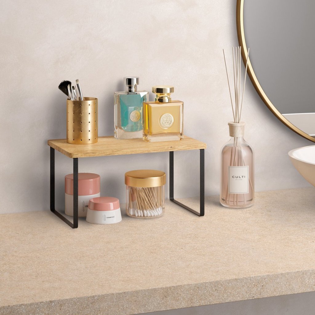 Metaltex York Lava Kruidenrek 1 Etage 19x32x16 cm Acacia Hout/Zwart Metaal