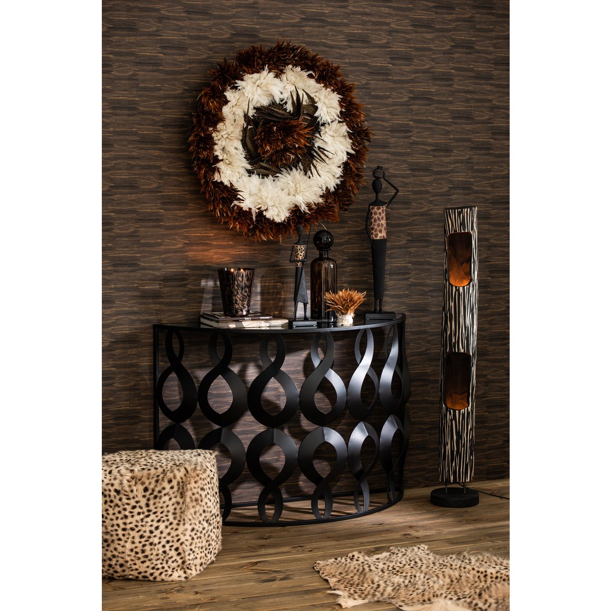 J-Line decoratie fles + stop Spikkel - glas - bruin/zwart - medium