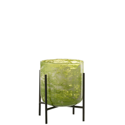 J-Line windlicht Staand Marmer - glas/ijzer - groen - medium