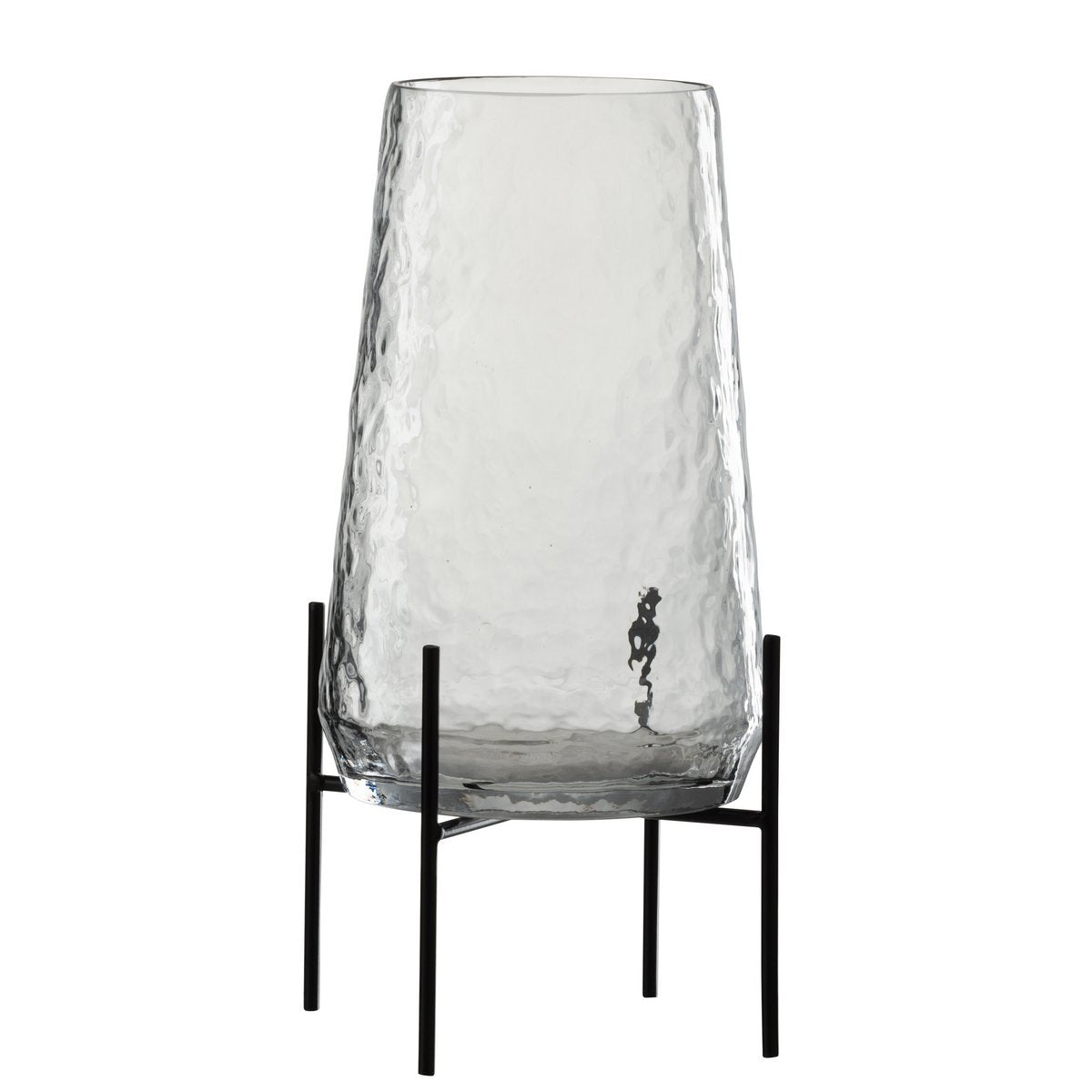 J-Line vaas Op Voet Oneffen - glas - transparant/zwart - L - Ø 18 cm