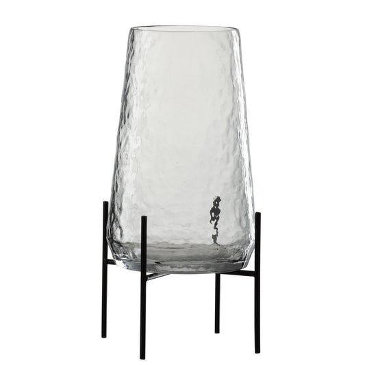 J-Line vaas Op Voet Oneffen - glas - transparant/zwart - L - Ø 18 cm