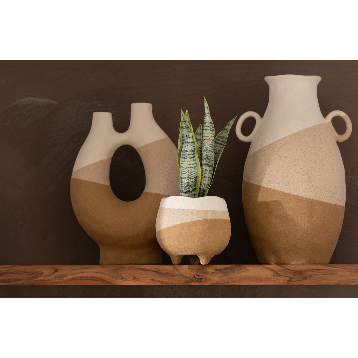 J-Line vaas Oor - keramiek - beige/lichtbruin - large - 34.5 cm hoog