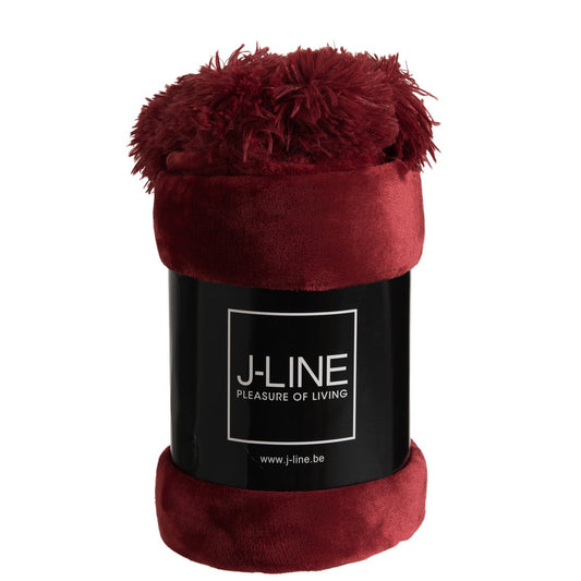 J-Line Plaid Pompon - polyester - rood - 170 x 130 cm