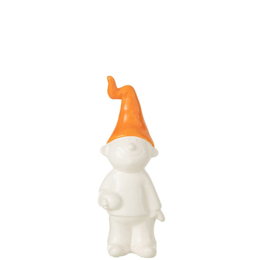 J-Line Kabouter Staand Keramiek Wit/Oranje Small