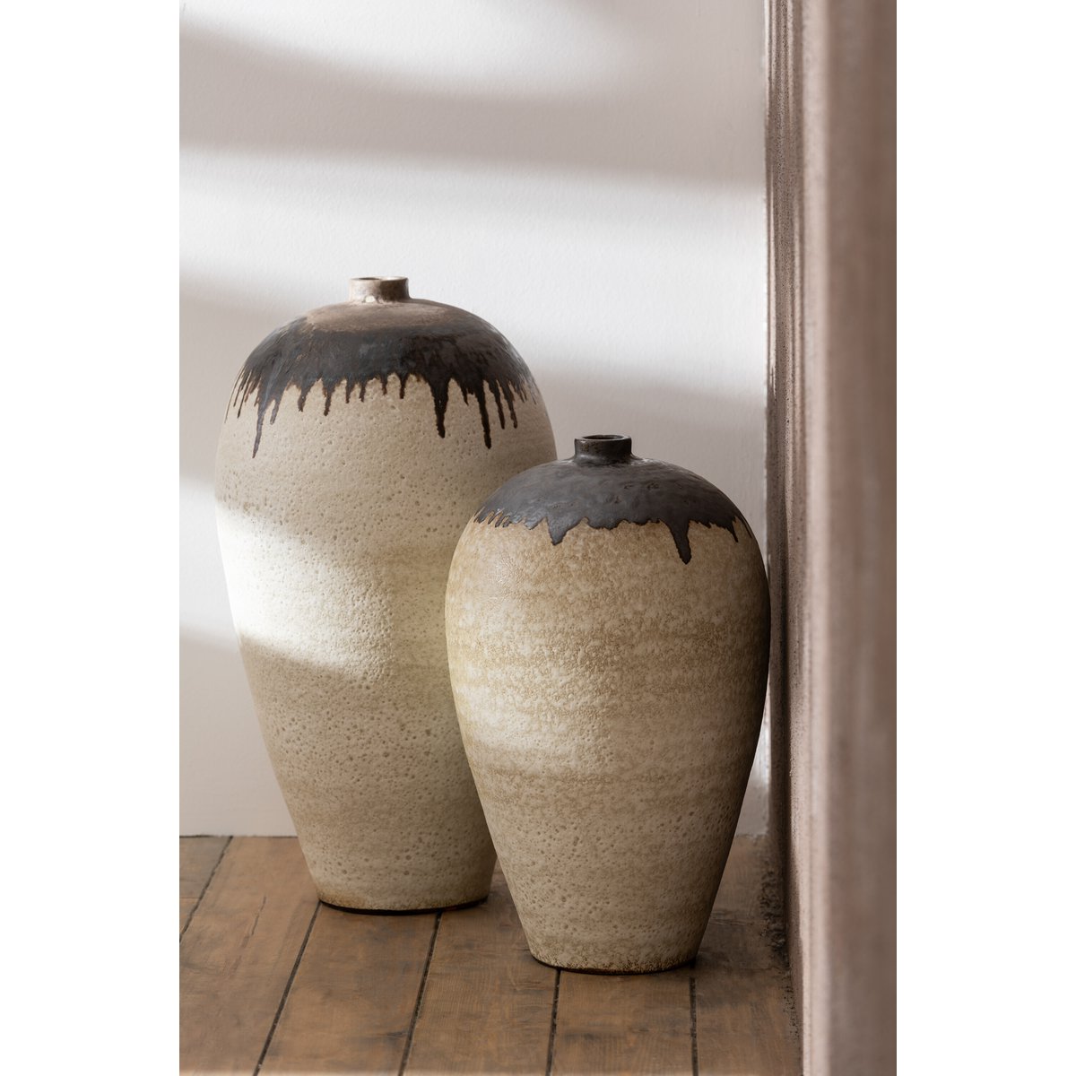 J-Line vaas Lombok - keramiek - beige/bruin - small - 56 cm hoog
