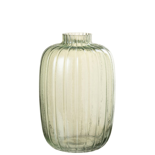 J-Line vaas Strepen - glas - groen - large - 29.5 cm hoog