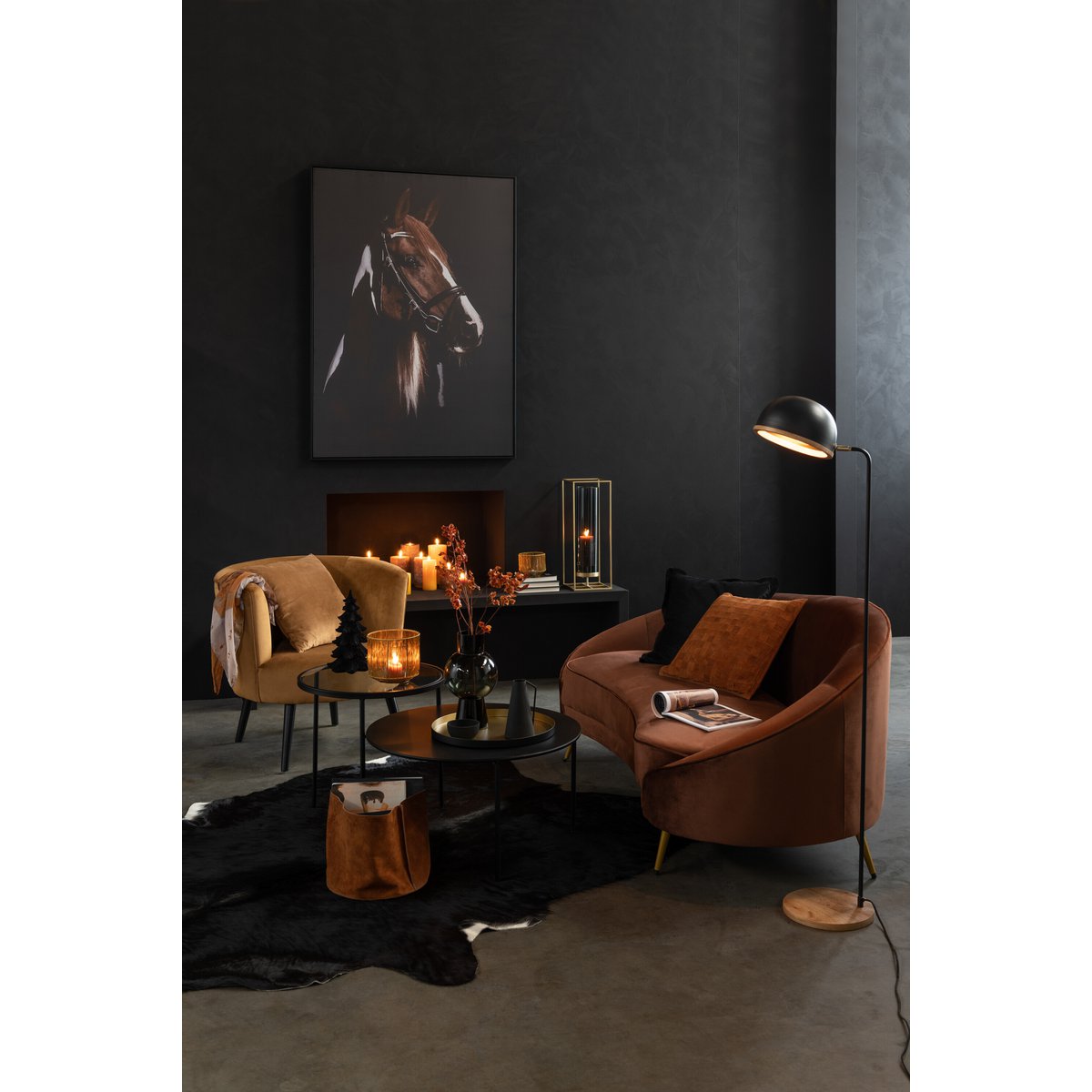 J-Line vloerlamp Evy - ijzer/hout - zwart/naturel