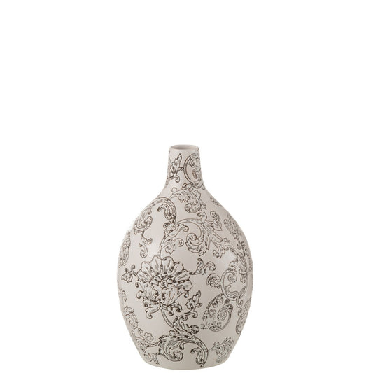 J-Line vaas Zen Rond - porselein - wit/zwart - 30 cm hoog