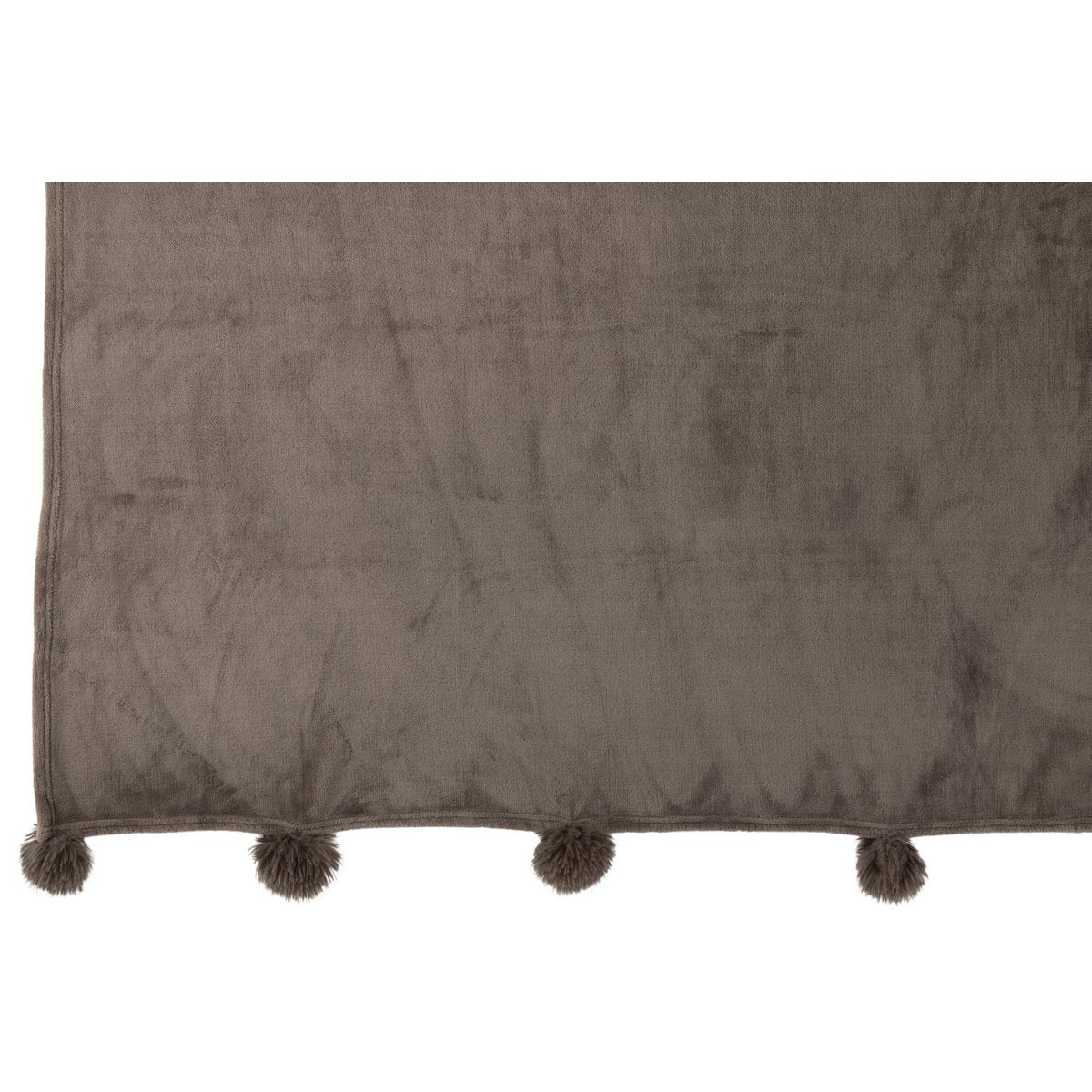 J -Line Plaid Pompon - Polyester - Donkertaupe - 170 x 130 cm