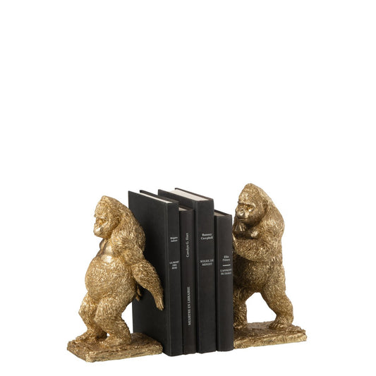 J-Line boekensteun Gorilla - polyresin - goud - 2 stuks