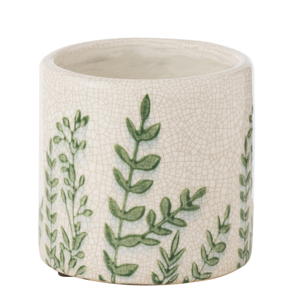 J-Line vaas Ferny - steen - groen/wit - small - Ø 12 cm