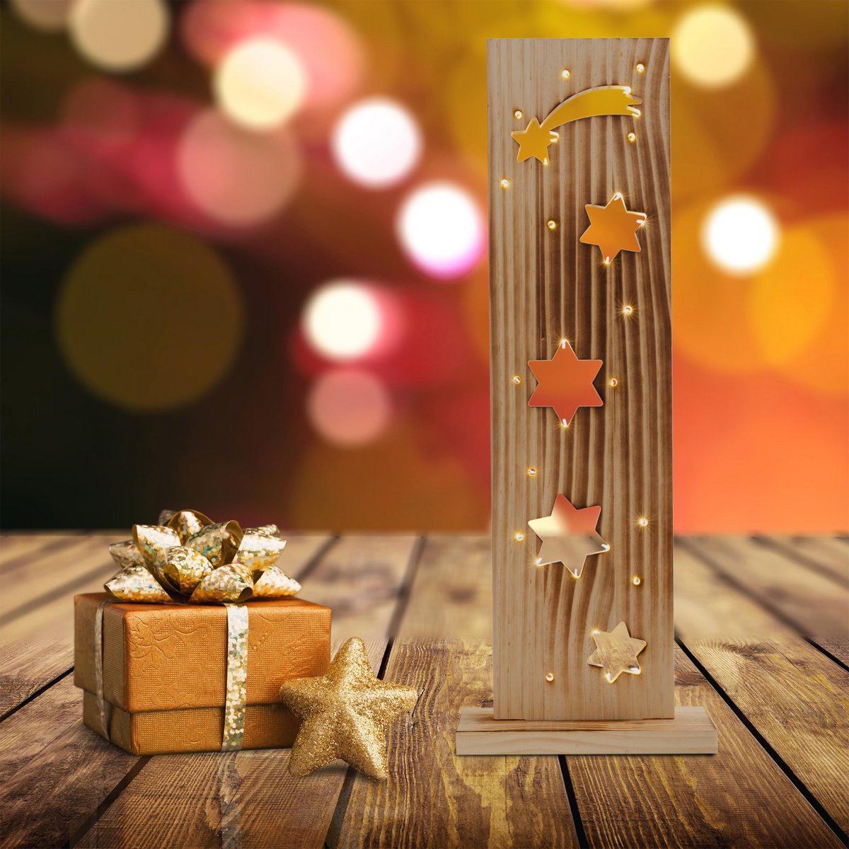 Houten Bord "Stars" Hoogte 60cm met LED