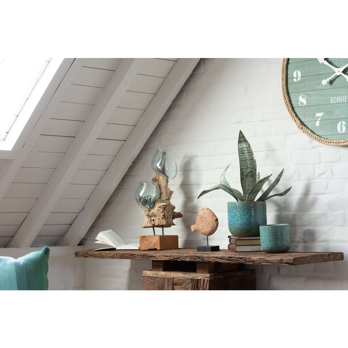 J-Line decoratie vissen Op Voet Albasia - hout - naturel - 2 stuks