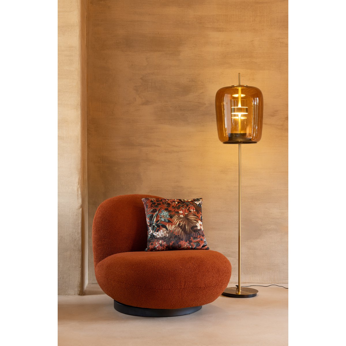 J-Line staanlamp - glas - bruin - LED lichtjes
