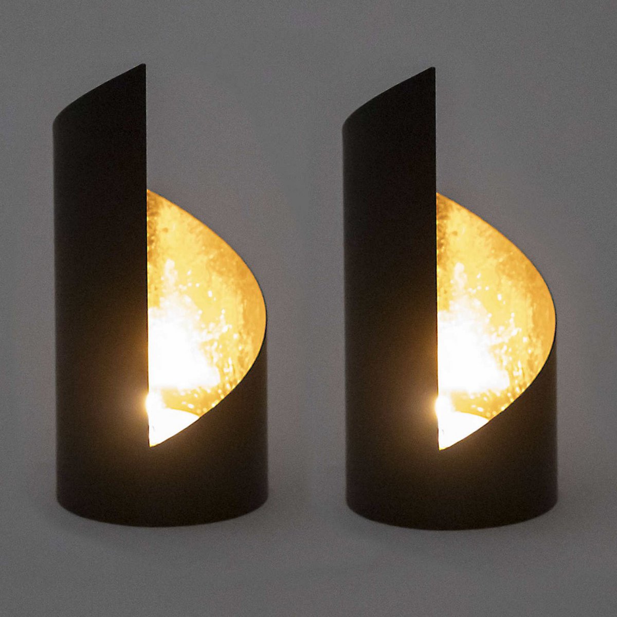 Theelichthouder set van 2 Zwart/Goud Hoogte 18cm