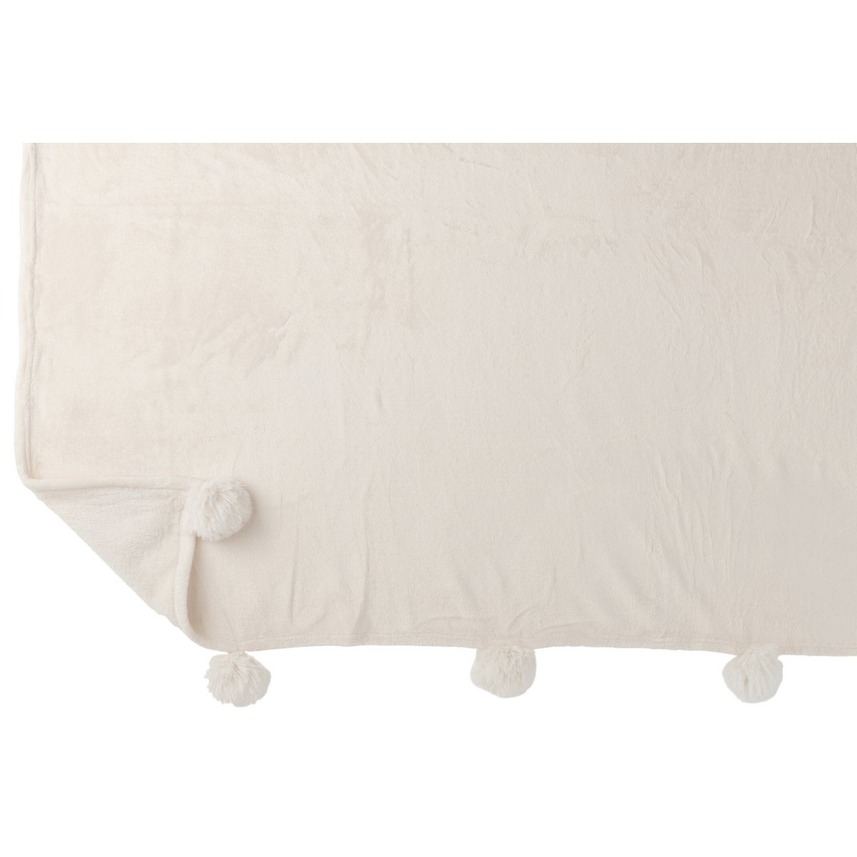 J-Line Plaid Pompon - polyester - crème - 170 x 130 cm