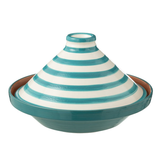 J-Line tajine Granada Stripes - keramiek - wit/aqua