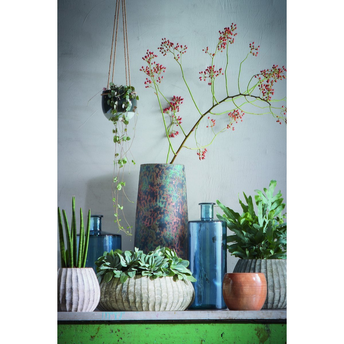 Guan Fles Vaas - H26 x Ø21 cm - Gerecycled Glas - Blauw