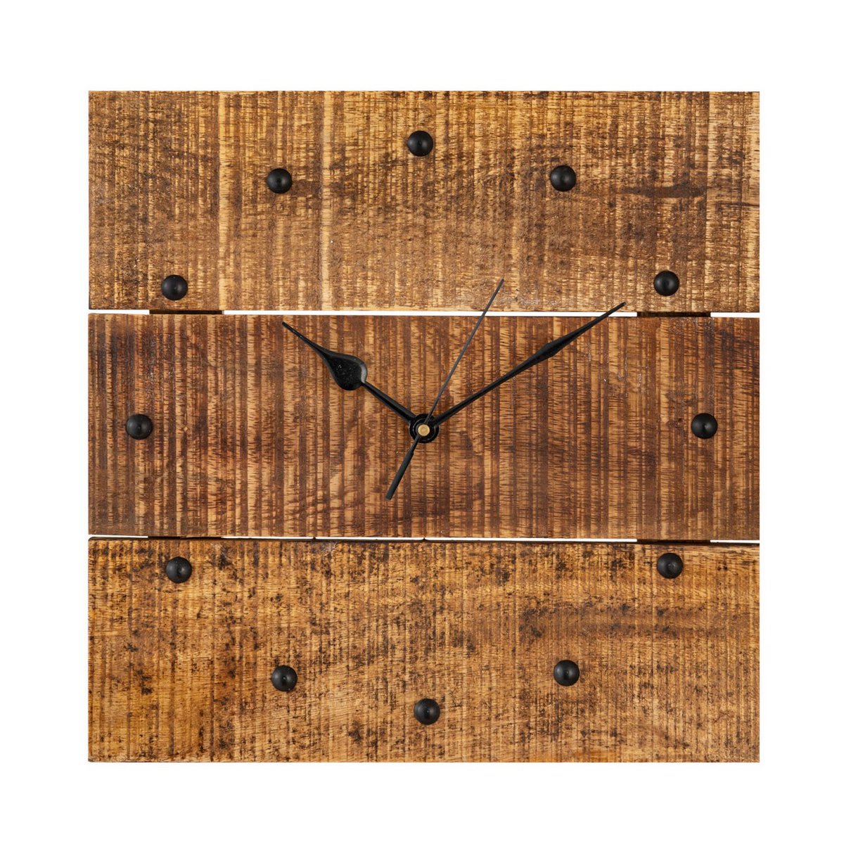 Wandklok mangohout 30x30cm stille klok met metalen accenten