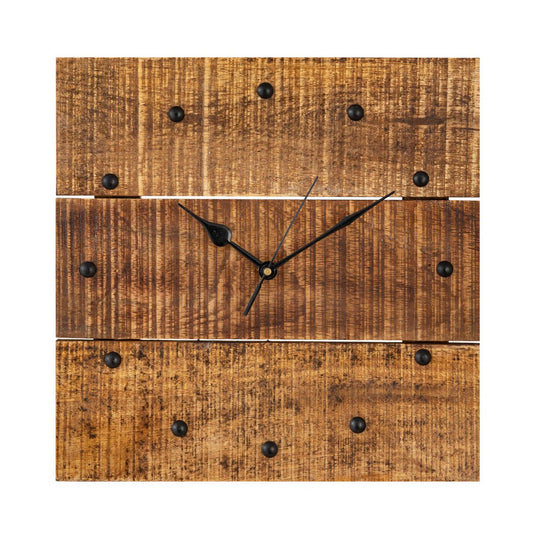 Wandklok mangohout 30x30cm stille klok met metalen accenten