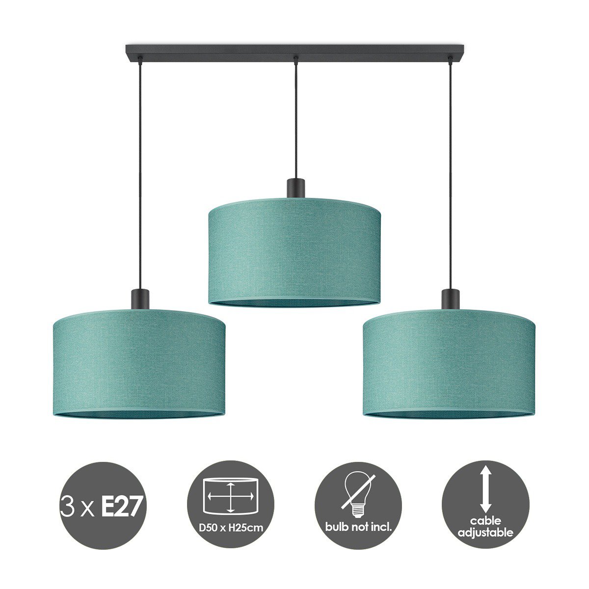 Hanglamp Canvas-Xxl Beam 3L - Turkoois - 50cm