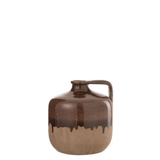 J-Line vaas kruik Handvat - keramiek - beige/bruin - S - 19.5 cm hoog