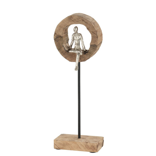 J-Line decoratie figuur Hoog Denker - hout/aluminium - naturel/zilver