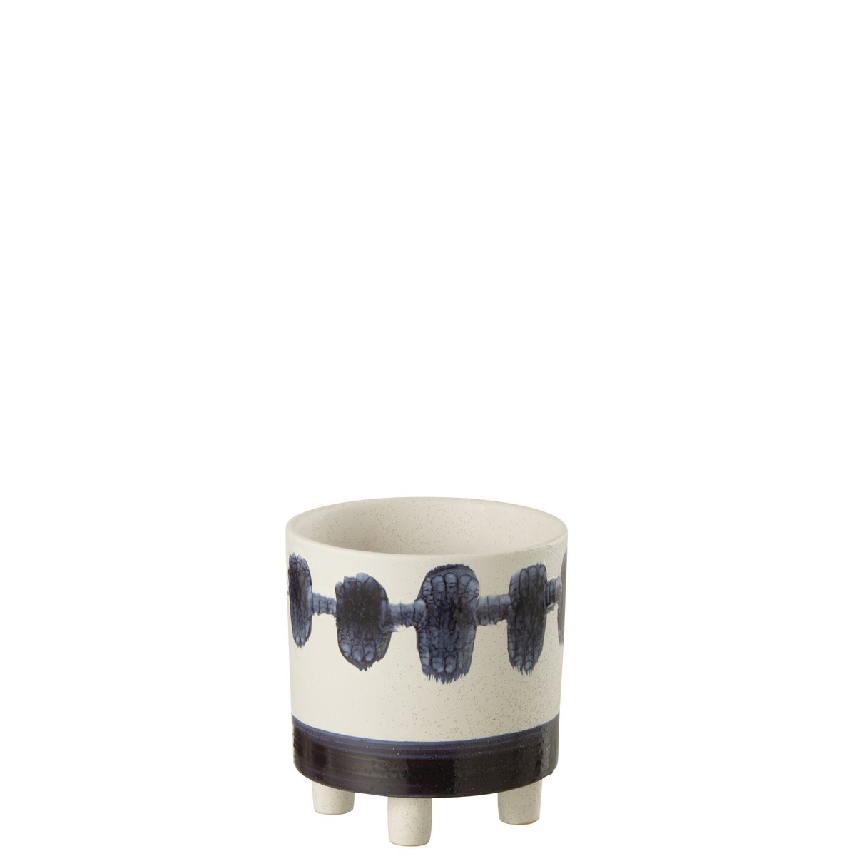 J-Line bloempot Kwast Steengoed - keramiek - wit/blauw - Ø 15.5 cm