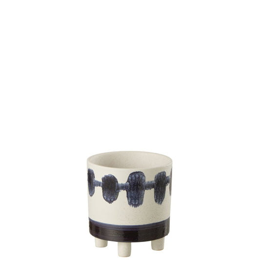 J-Line bloempot Kwast Steengoed - keramiek - wit/blauw - Ø 15.5 cm