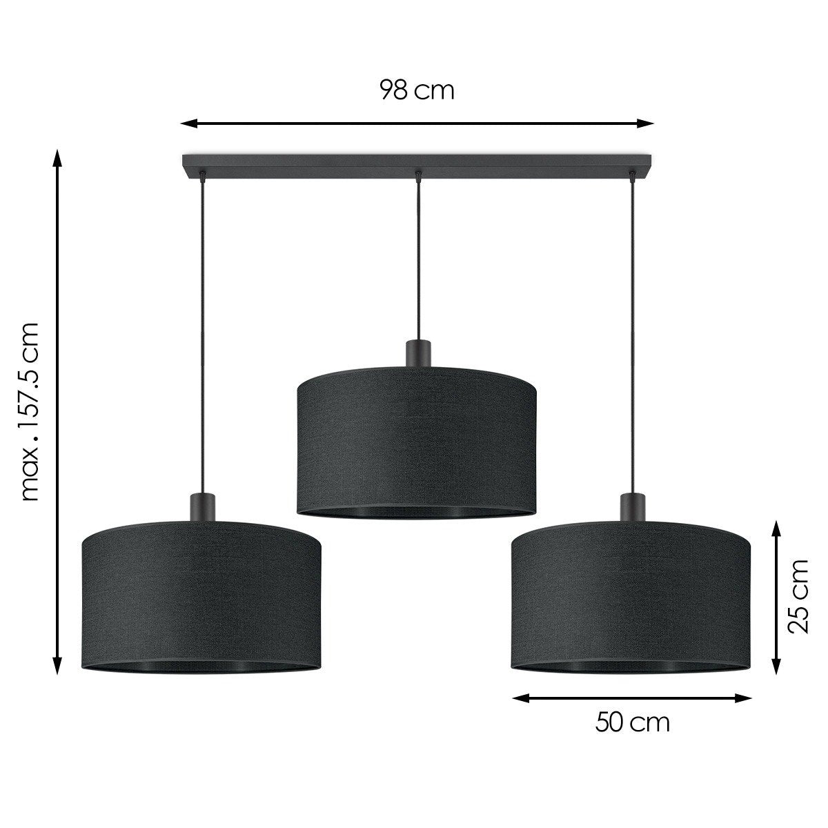 Hanglamp Canvas-Xxl Beam 3L - Zwart - 50cm
