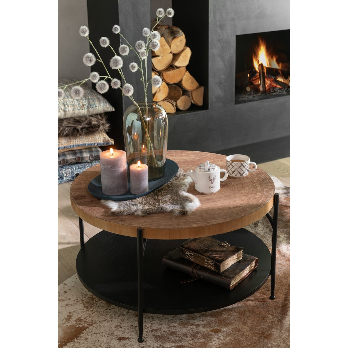 J-Line Salontafel Voni Mdf/Ijzer Zwart/Naturel