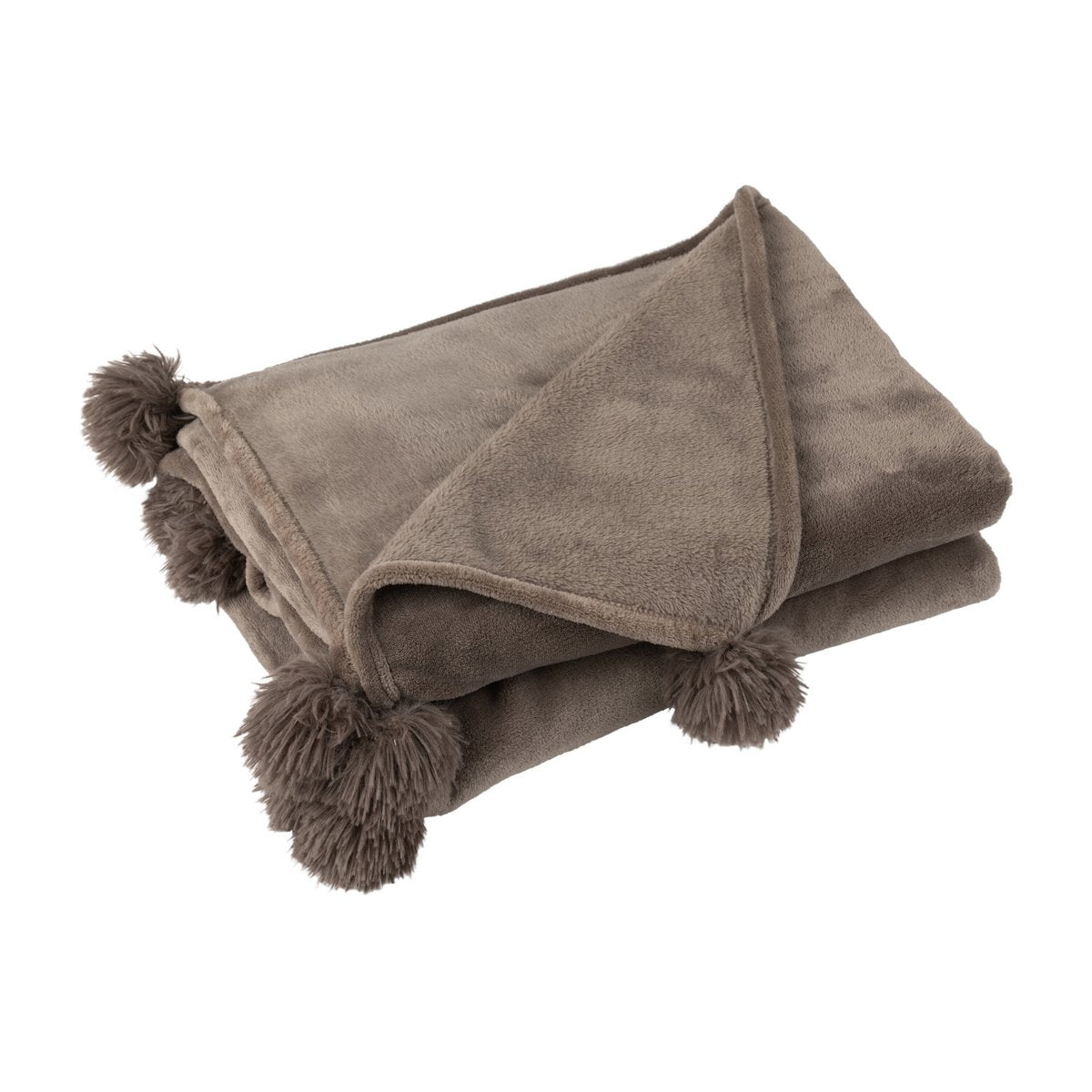 J -Line Plaid Pompon - Polyester - Donkertaupe - 170 x 130 cm
