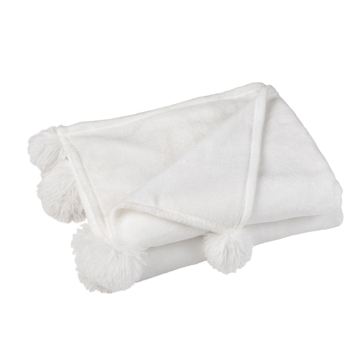 J-Line Plaid Pompon - polyester - wit - 170 x 130 cm