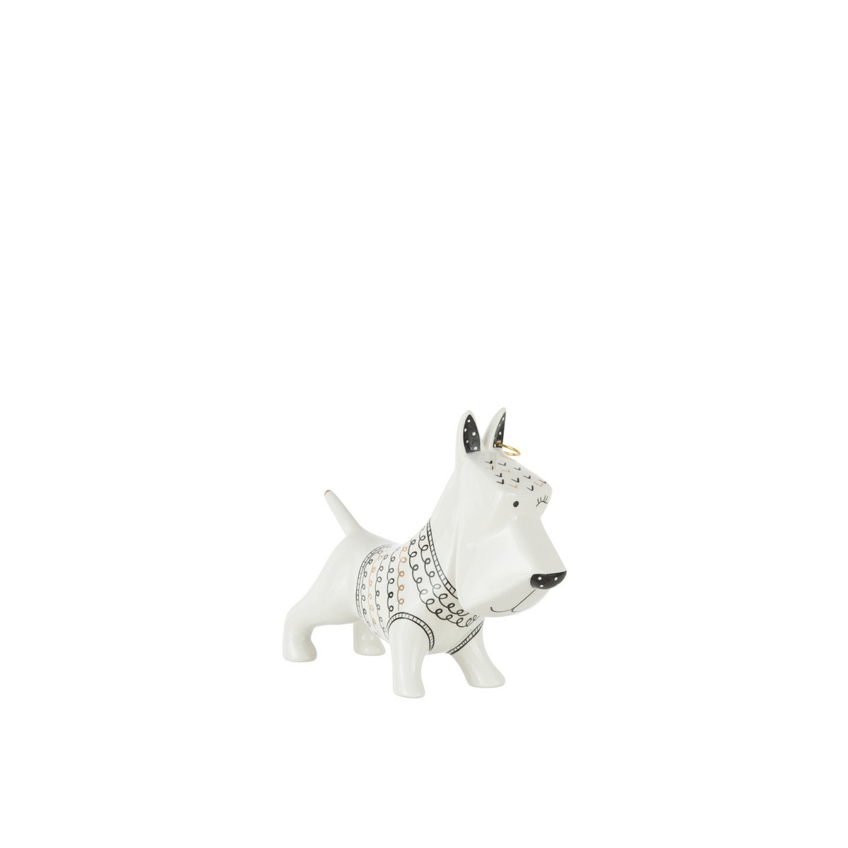 J-Line decoratie Hond Trui - keramiek - zwart/wit - medium