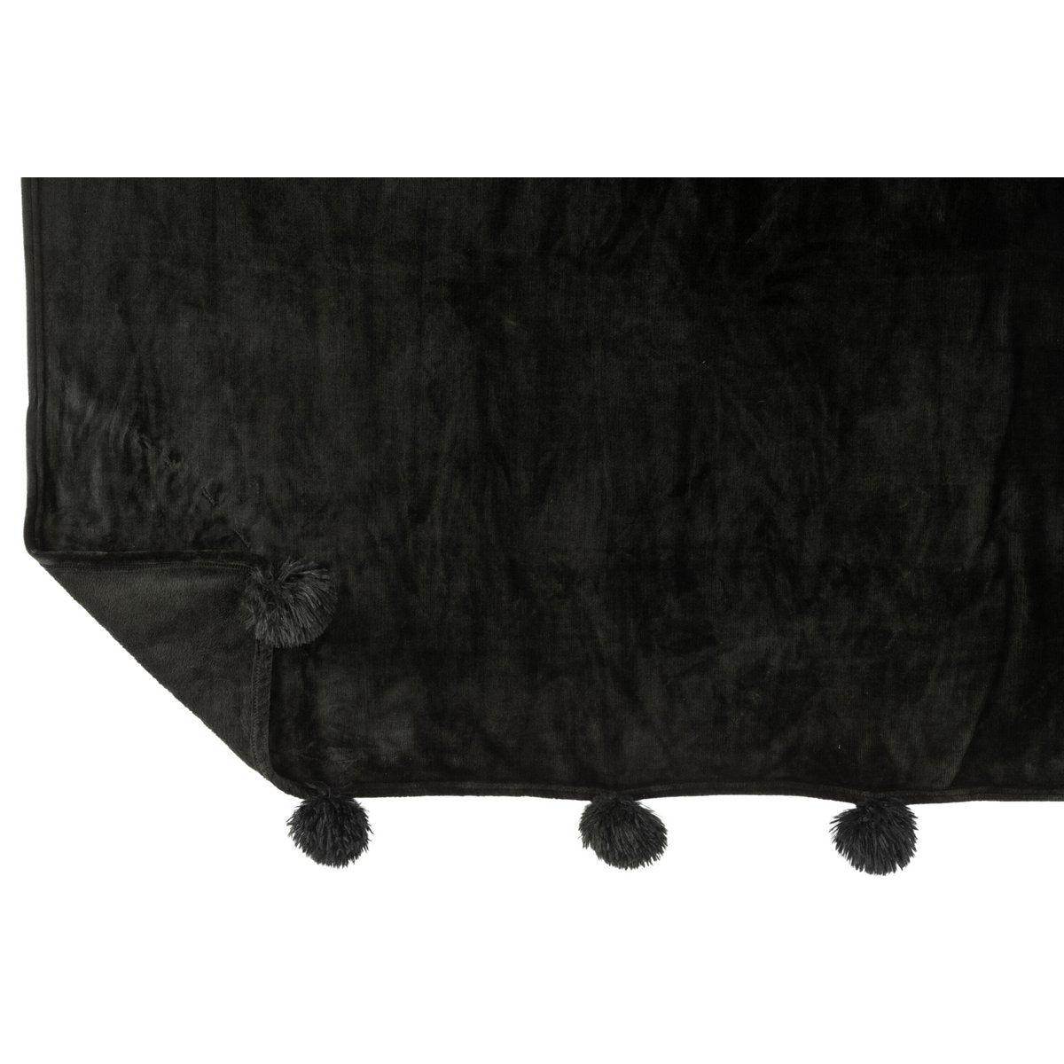 J-Line plaid Pompon - polyester - zwart - 170 x 130 cm