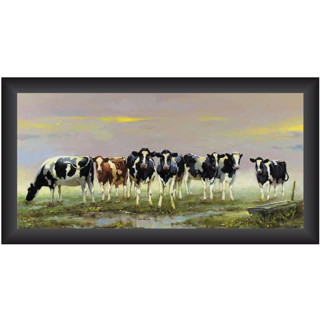 Schilderij koeien 7 op rij 40x80cm
